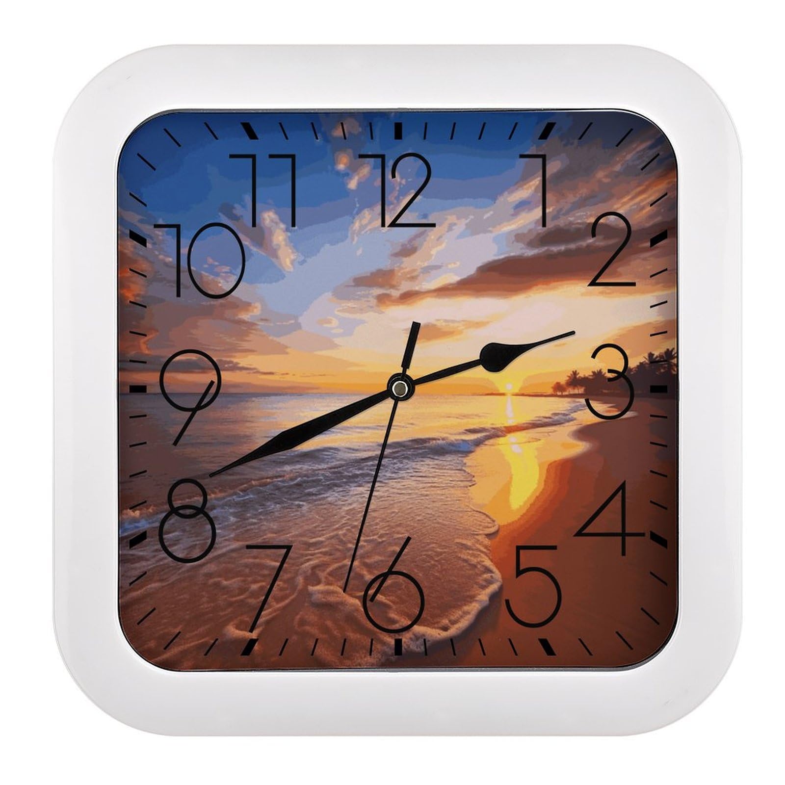 Horloge murale carrée tropicale à pile en plastique pour égayer un bureau sombre
