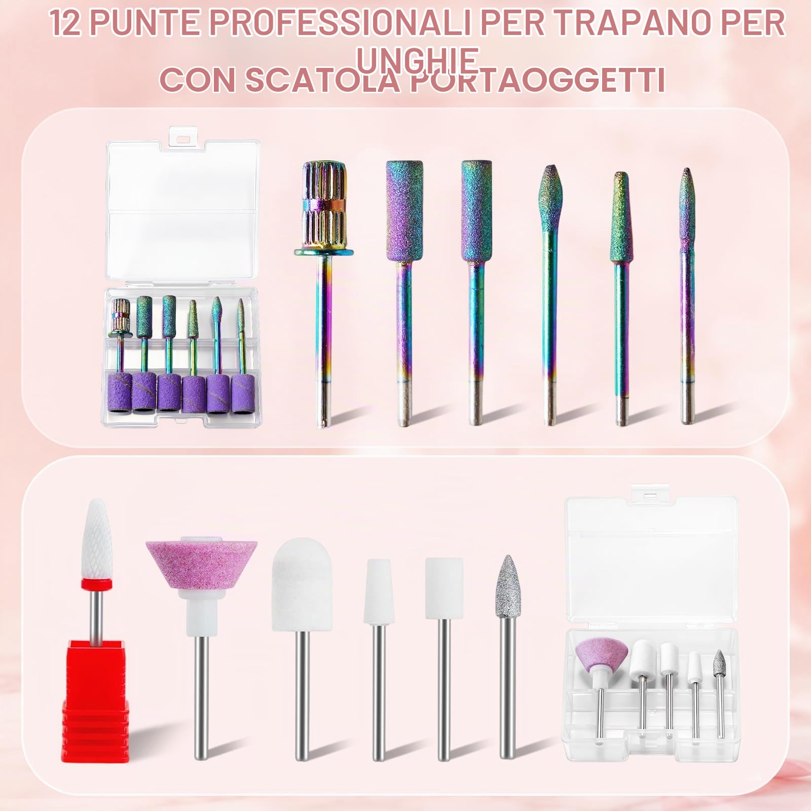 Delanie Fresa per Unghie Professionale 50000 Giri con Stazione di Ricarica, Lima Elettrica per Unghie Senza Fili per Acrilico e Gel, Autonomia 10 Ore, Funzione Pausa, 12 Punte Incluse