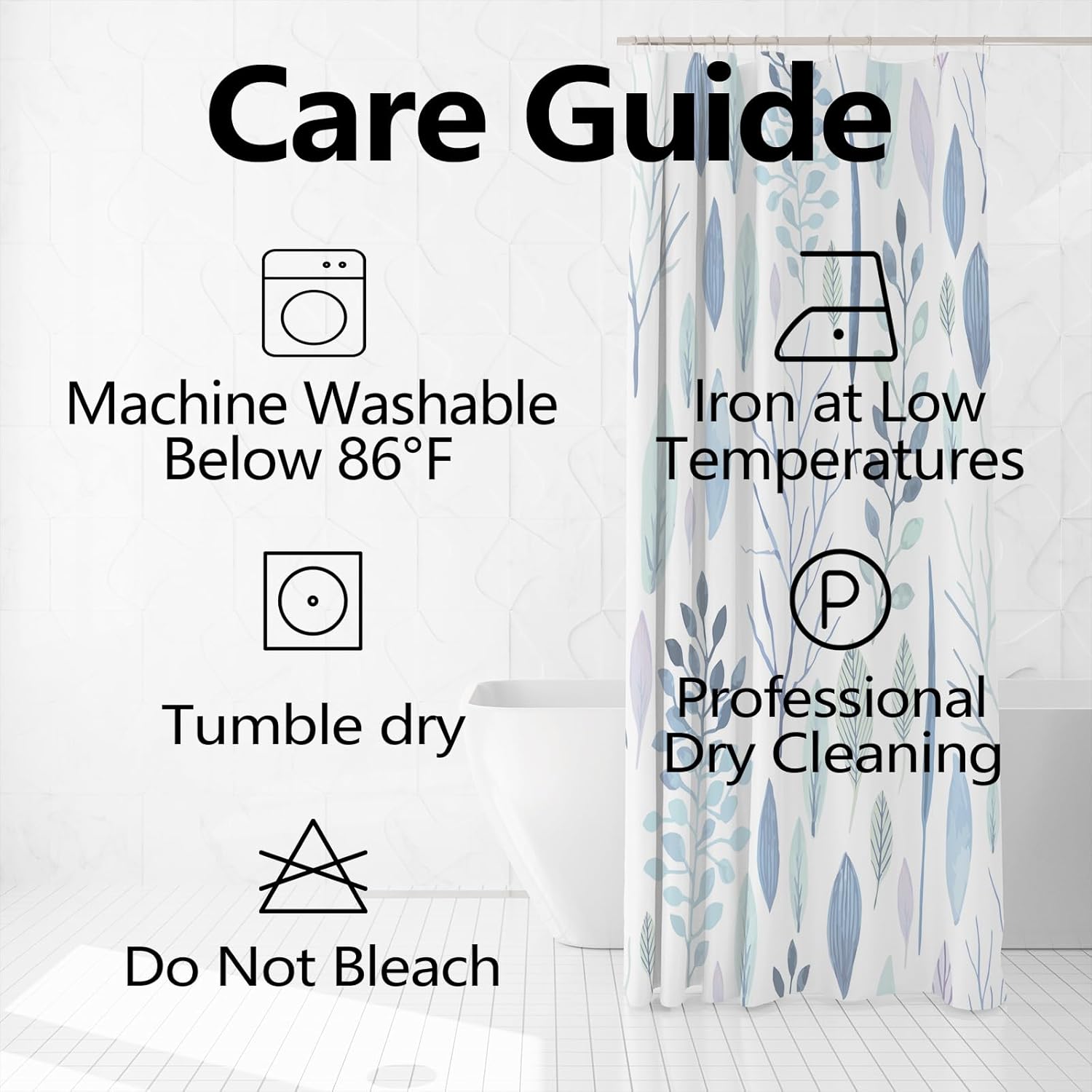 Blue Leaves Shower Curtain Set with Hooks Farmhouse Botanical Plants Shower Curtain for Bathroom Blue Leaves Branches Waterproof Fabric Decor 72x78inches