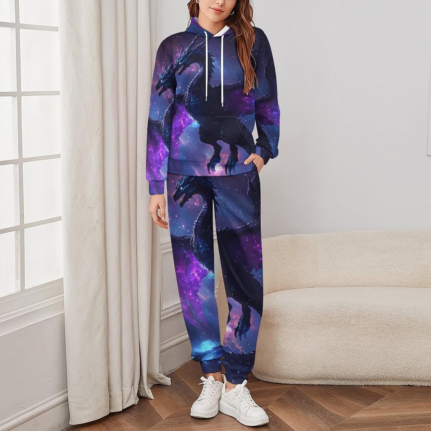 Purple Dragon Fantasy Animals Adult 2 Piece Tracksuits Hoodie Sweatshirt And Joggers Sweatpants Sweat Suit Outfits