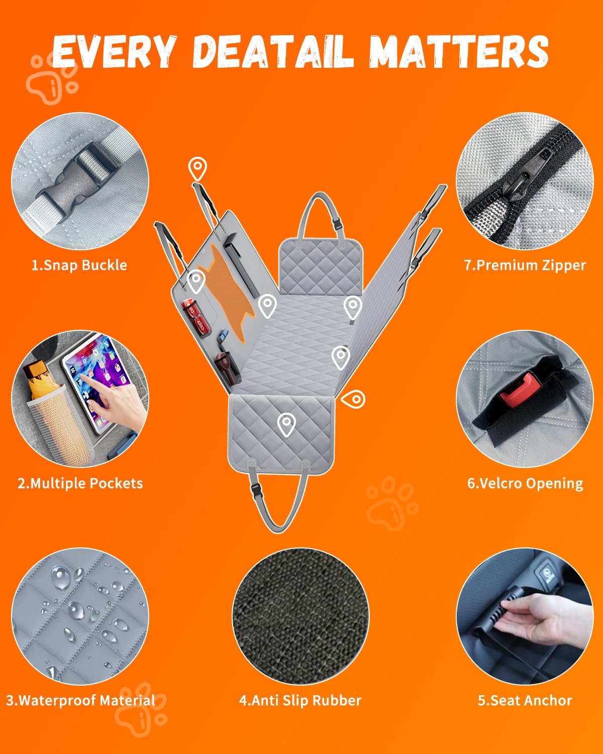 QINGTI Dog Car Seat Cover, Mesh Window&Waterproof, Resistant&Scratch, Gray view 5