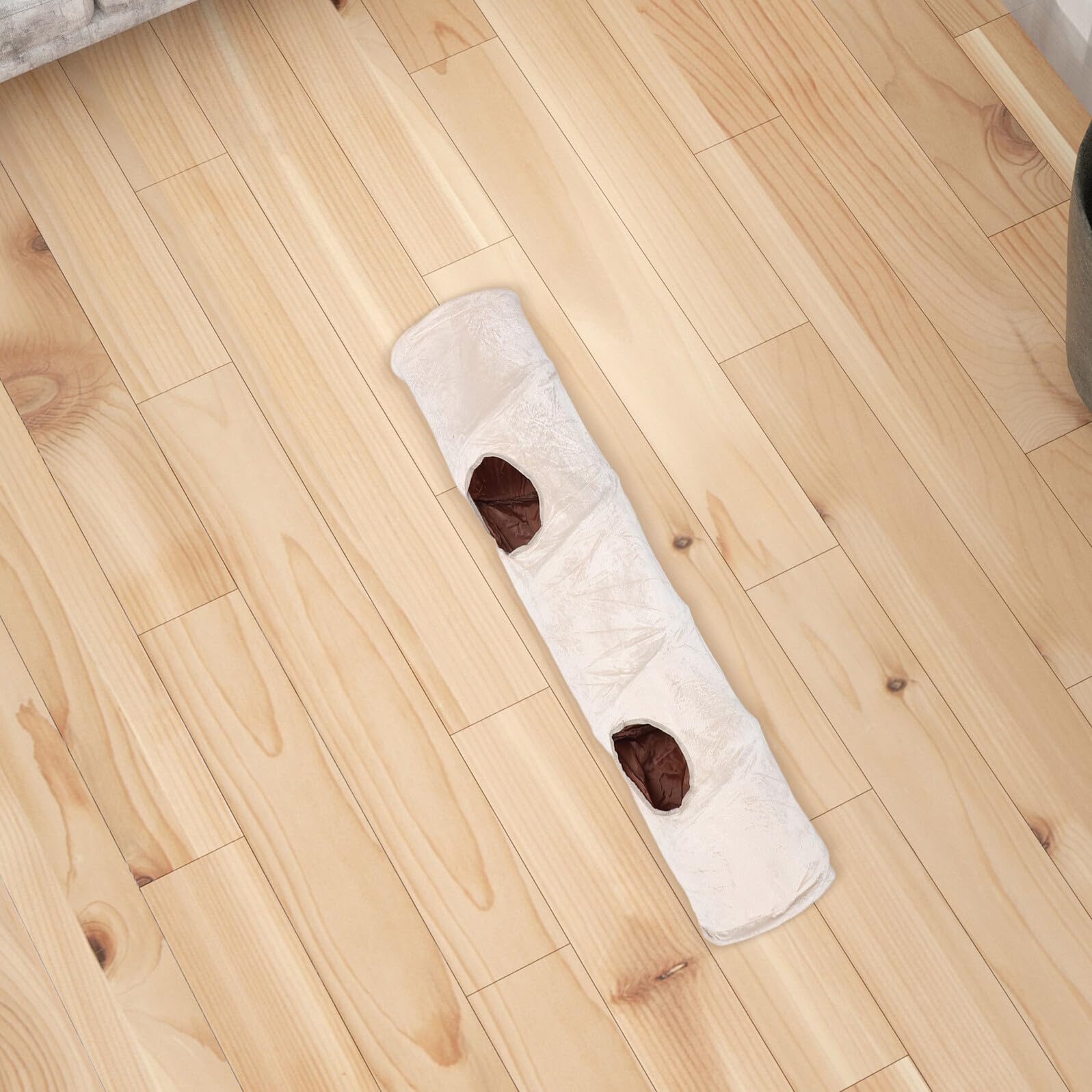Tunnel Souple Beige pour Petits Animaux avec 2 Trous et Balle Interactive en Tissu Polyester, Espace de Jeu et Repos Confortable pour Chatons en Intérieur
