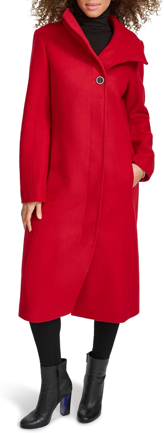 Kenneth Cole Women's Classic Wool Walker W Three Button Stand Collar and Back Belt Detail