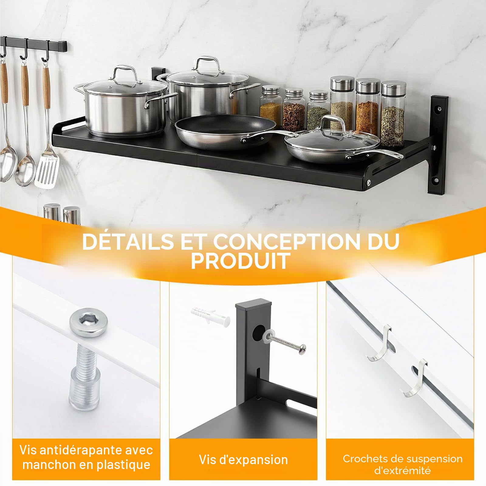 ABCOOL Étagère Murale Extensible pour Four à Micro-Ondes Cuisine Maison, Support Réglable Amovible avec 4 Crochets
