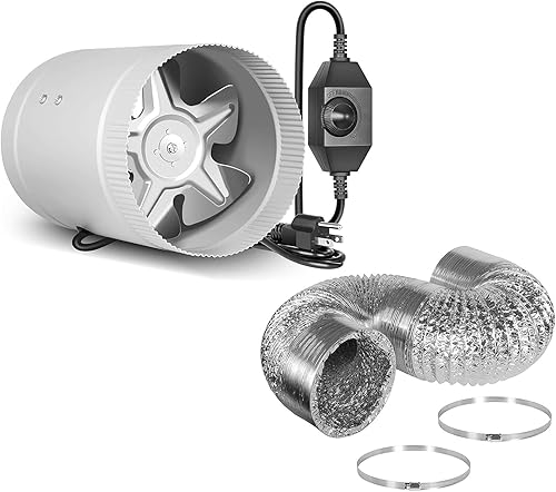 Miniatura 1 de iPower Ventilador elevador de 6 pulgadas con controlador de velocidad, conducto de aluminio flexible de 8 pies sin aislamiento con 2 abrazaderas