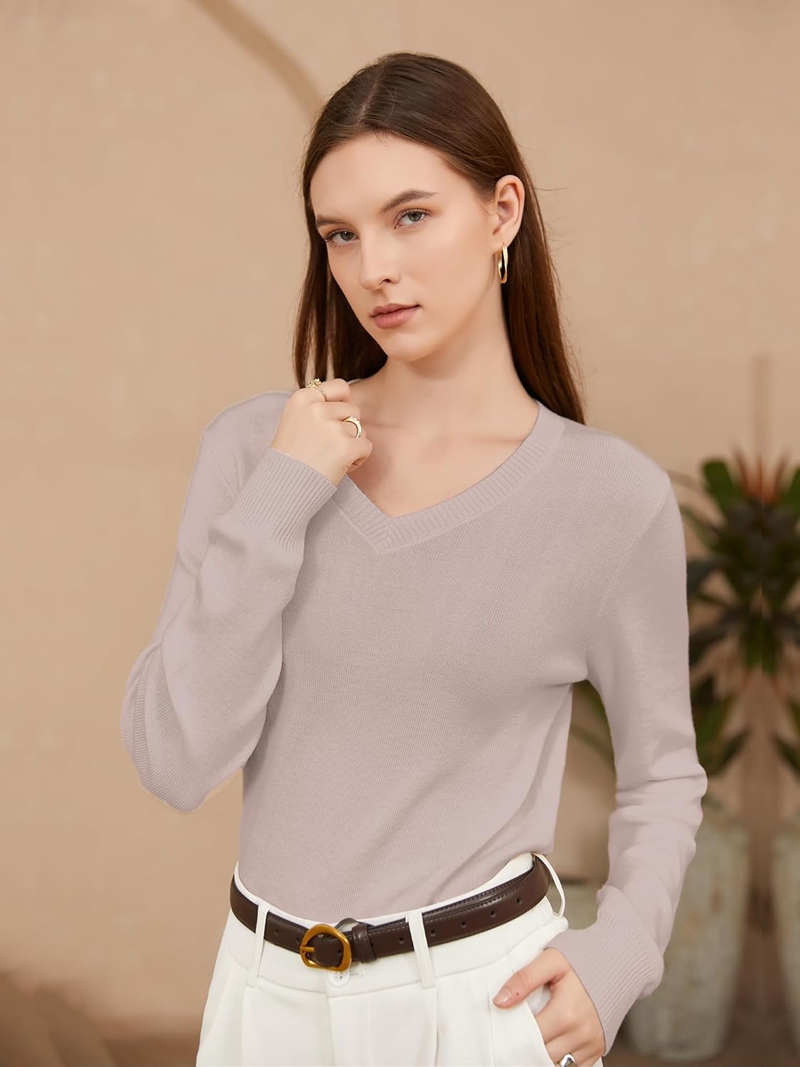 DAIMIDY Women Long Sleeve Sweater Wool Blend & V Neck Tops - Image 5