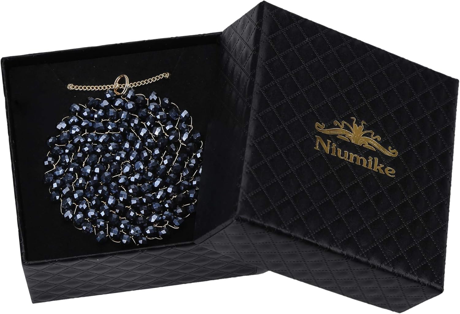 Niumike Handmade Crystal Circle Pendant Necklace for Women Disc Long Statement Necklaces with Box - Image 3