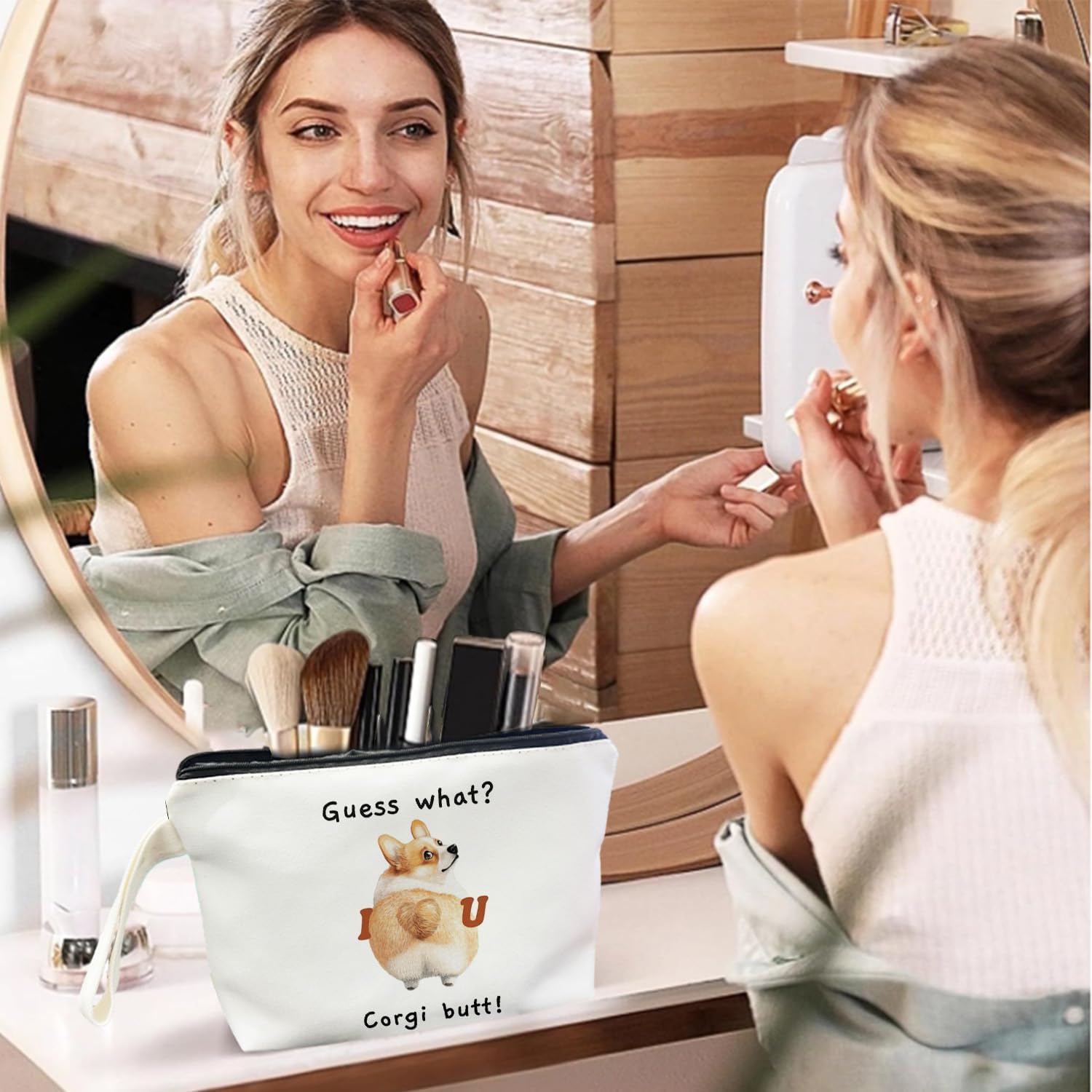 Corgi Gifts for Corgi Lovers Makeup Bag - Funny Cute Corgi Butt Dog Themed Gifts for Lovers Girls Mom Women, Cosmetic Travel Bags for Women, Canvas Zipper Makeup Bag - Image 2