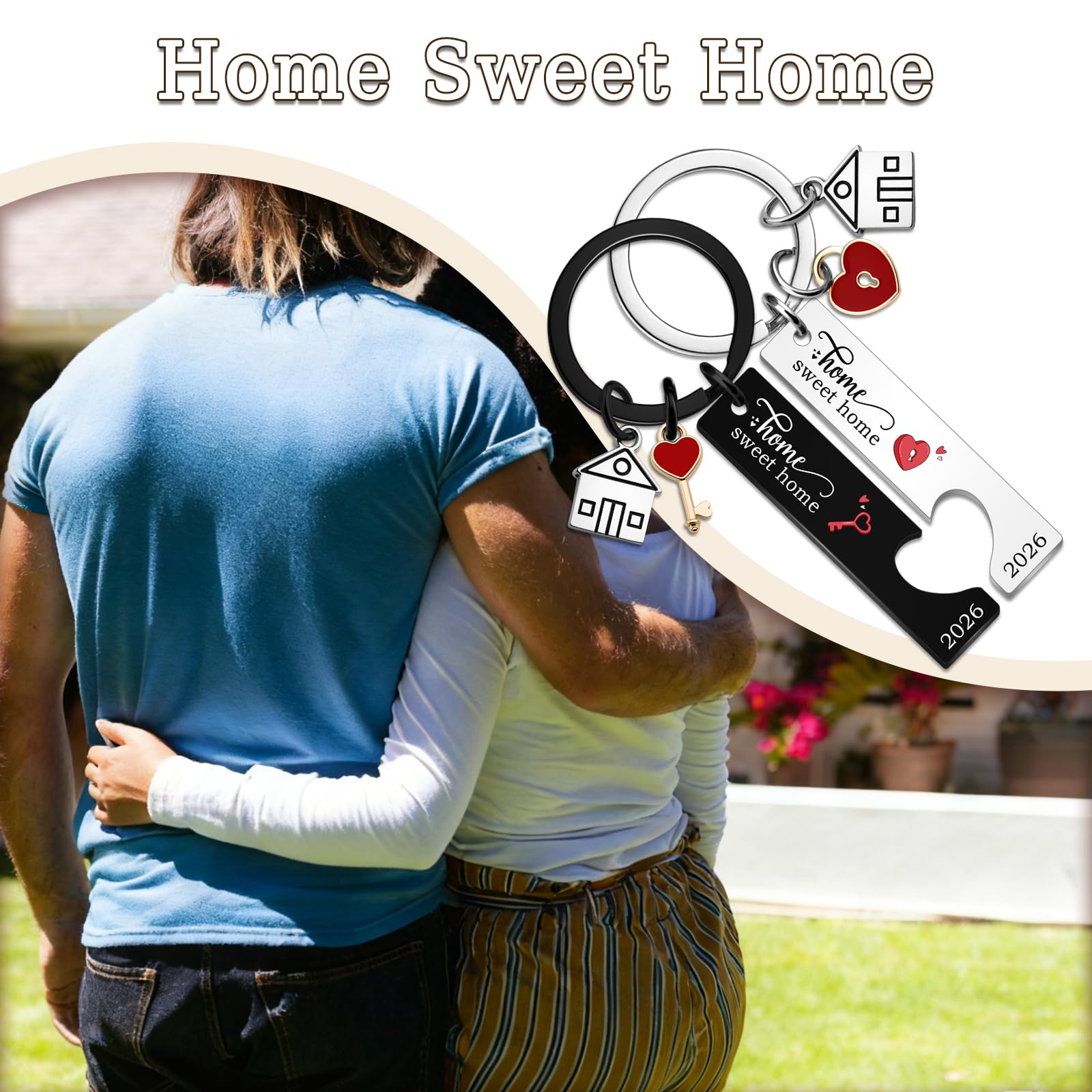 2 llaveros para el hogar dulce hogar, regalos de inauguración de la casa, nuevo apartamento 2026, regalo para parejas, regalos de cierre para casas, compradores, casa, Keychian ideas de regalo