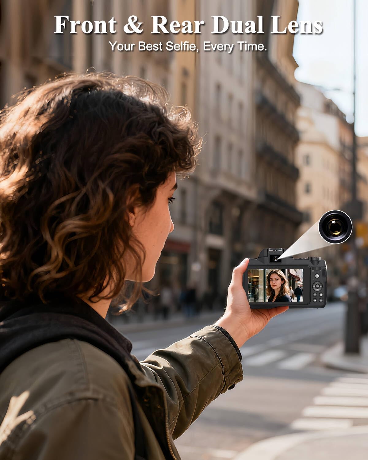 5K Digital Camera for Photography, 64MP WiFi Vlogging Camera for YouTube with Front and Rear Lens, Flash, Travel Camera with 4'' Touch Screen, Lens Hood, 32GB Card, 2 Batteries - Image 3