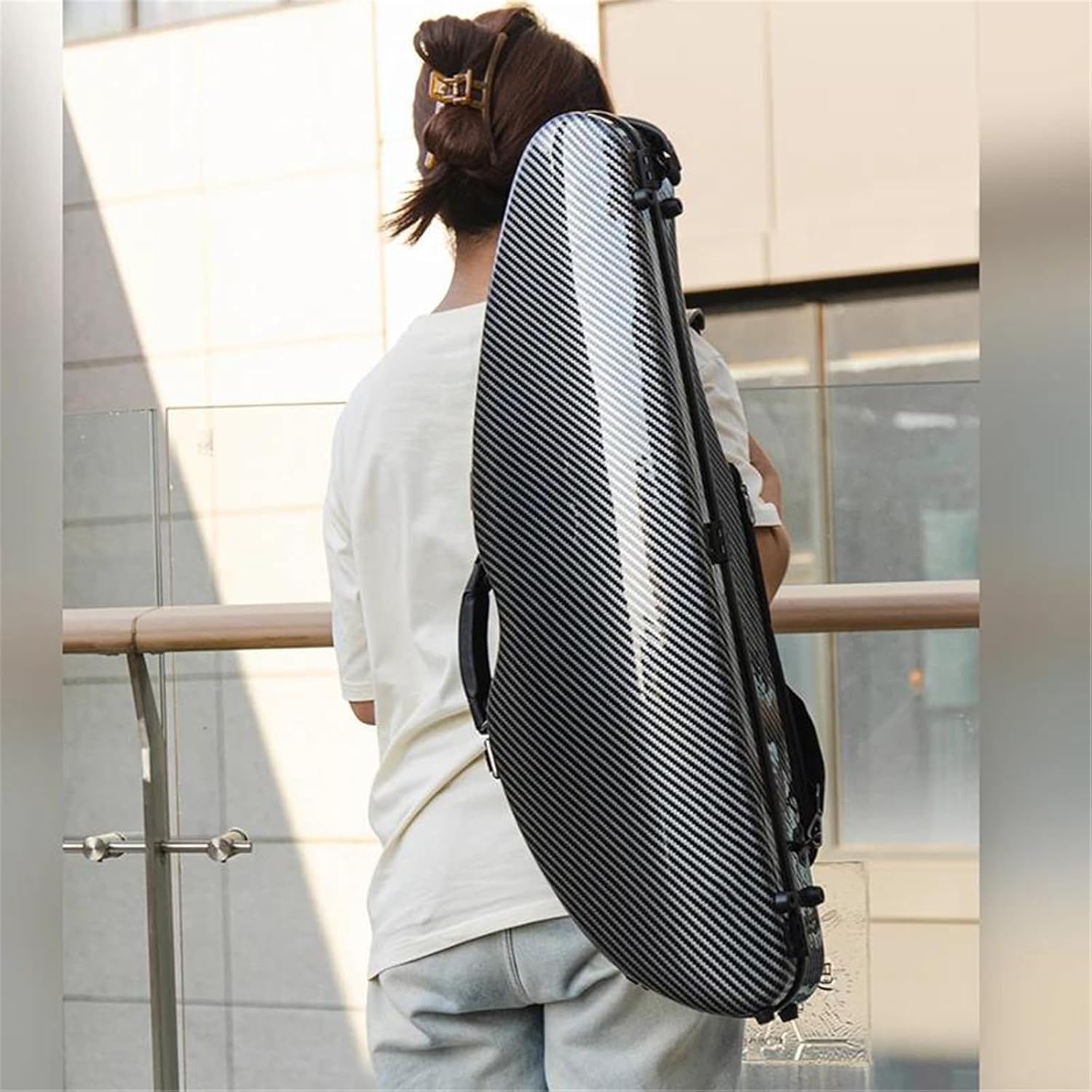 Violin instrument case Violin Case 4/4 Size Black Stripes Widened Triangular Hybrid Carbon Fiber With Code Lock Music Bag
