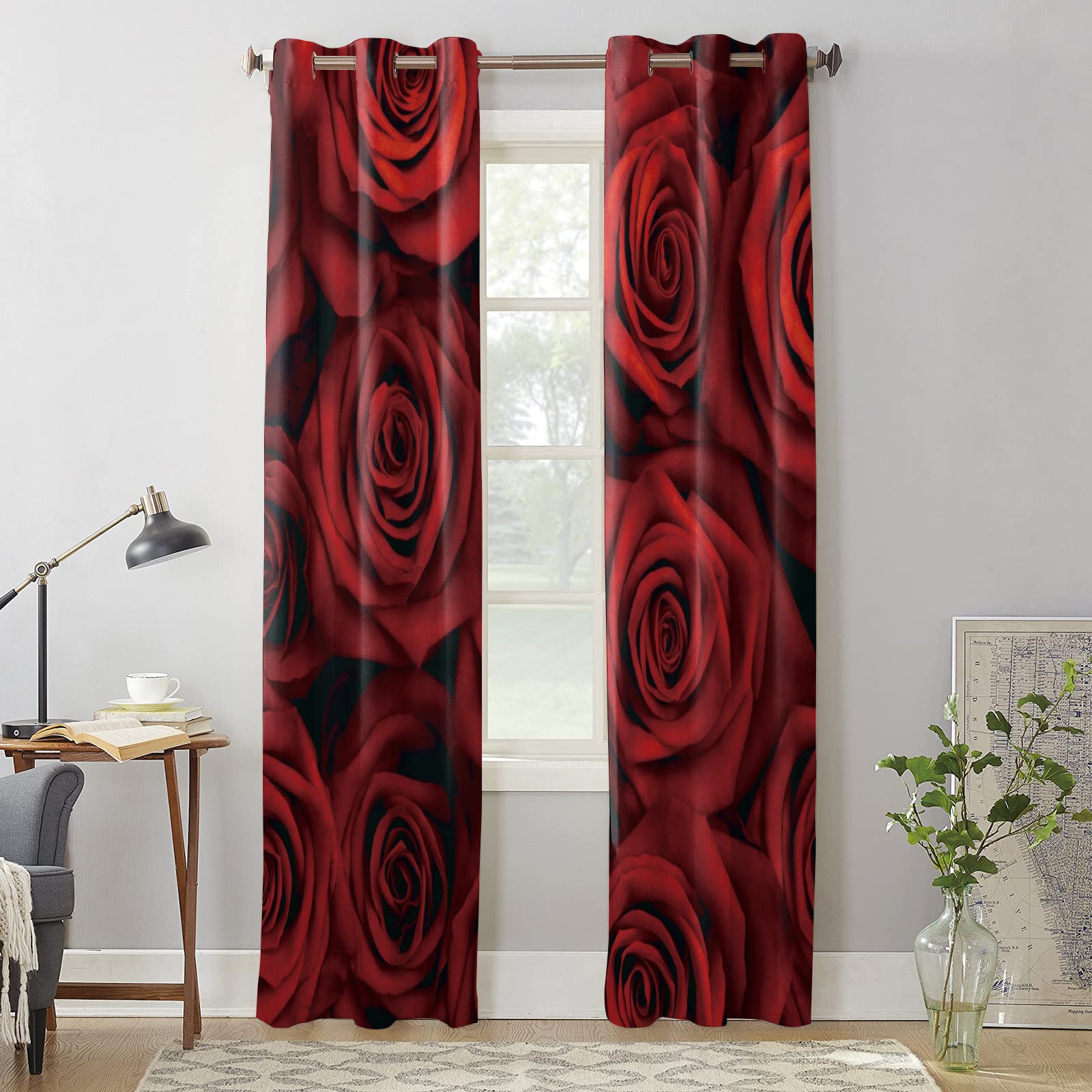 Tenda Occhielli Fiore rosa rosso scuro Poliestere Tenda Stampato in 3D Tende Oscuranti Termiche Isolanti per Casa Moderne Camera da Letto Soggiorno Hotel 220x210cm