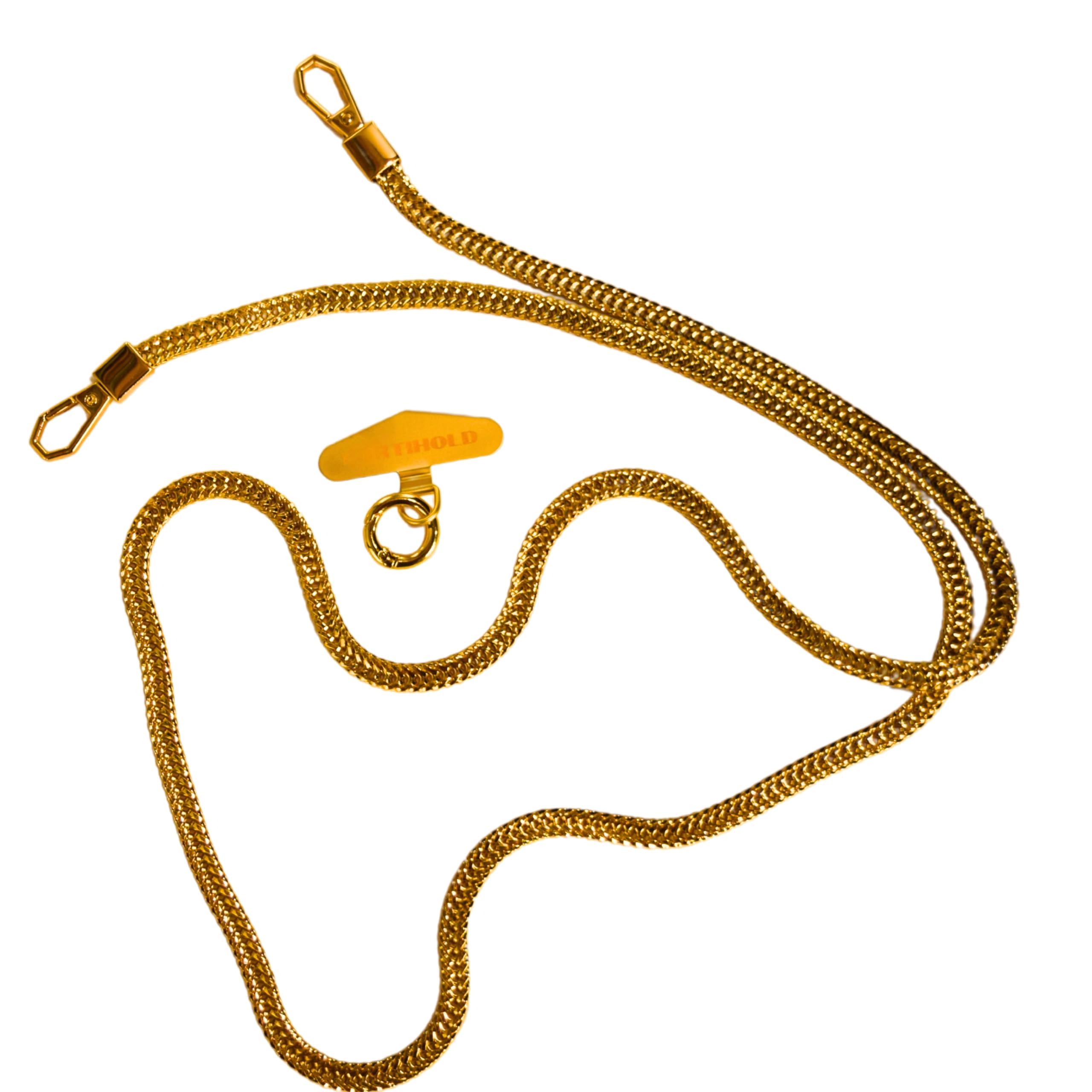 FORTIHOLD Crossbody Phone Chain - Secure Tether - Trendy Gold-Colored Foxtail - Hands-Free Chic Phone Lanyard Strap - Anti-Theft - Universal