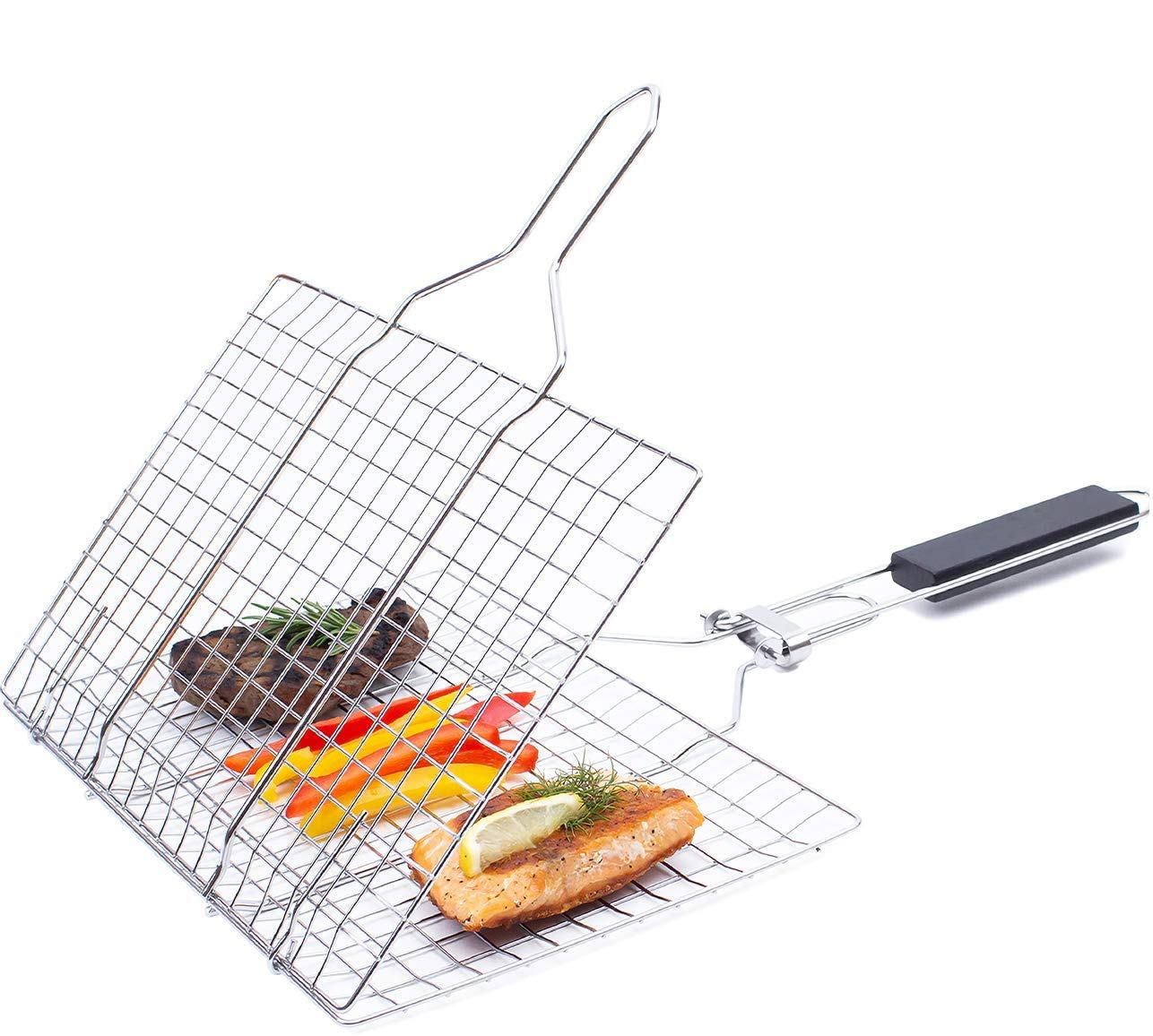 GNASTAS BBQ Grilling Basket for Outdoor, Rustproof 304 Stainless Steel Grill Accessories, Heavy Duty Shrimp Grill Baskets, BBQ Tool for Steak, Potatoes, Chops, Kabob, Vegetable, 40x29x60 Cm Size (Big Size