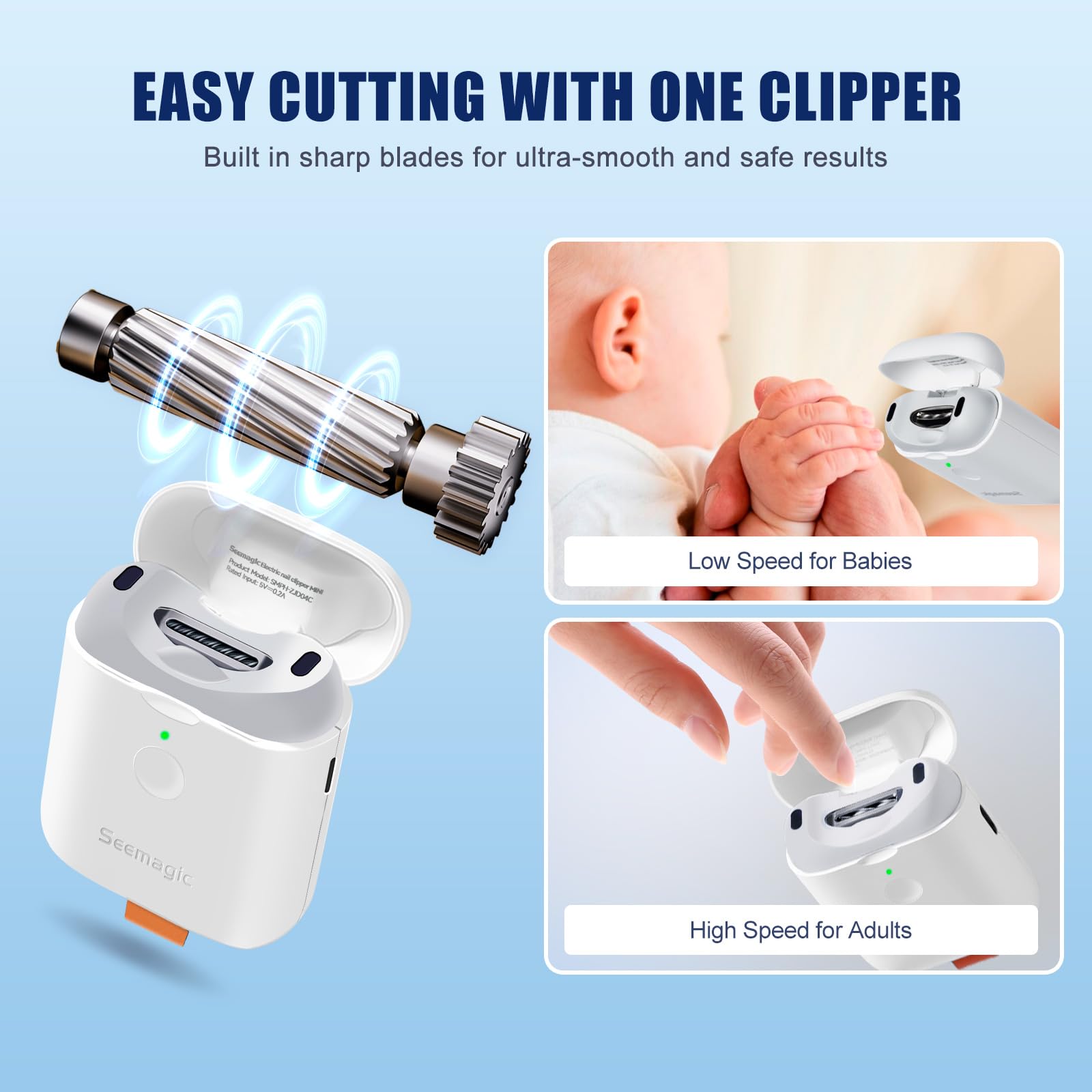 Electric Nail Clipper for Baby Nail Trimmer, Automatic Electric Nail Clippers with LED Light, Mini Nail Clippers for Adults, Seniors, Babies, Children (White)