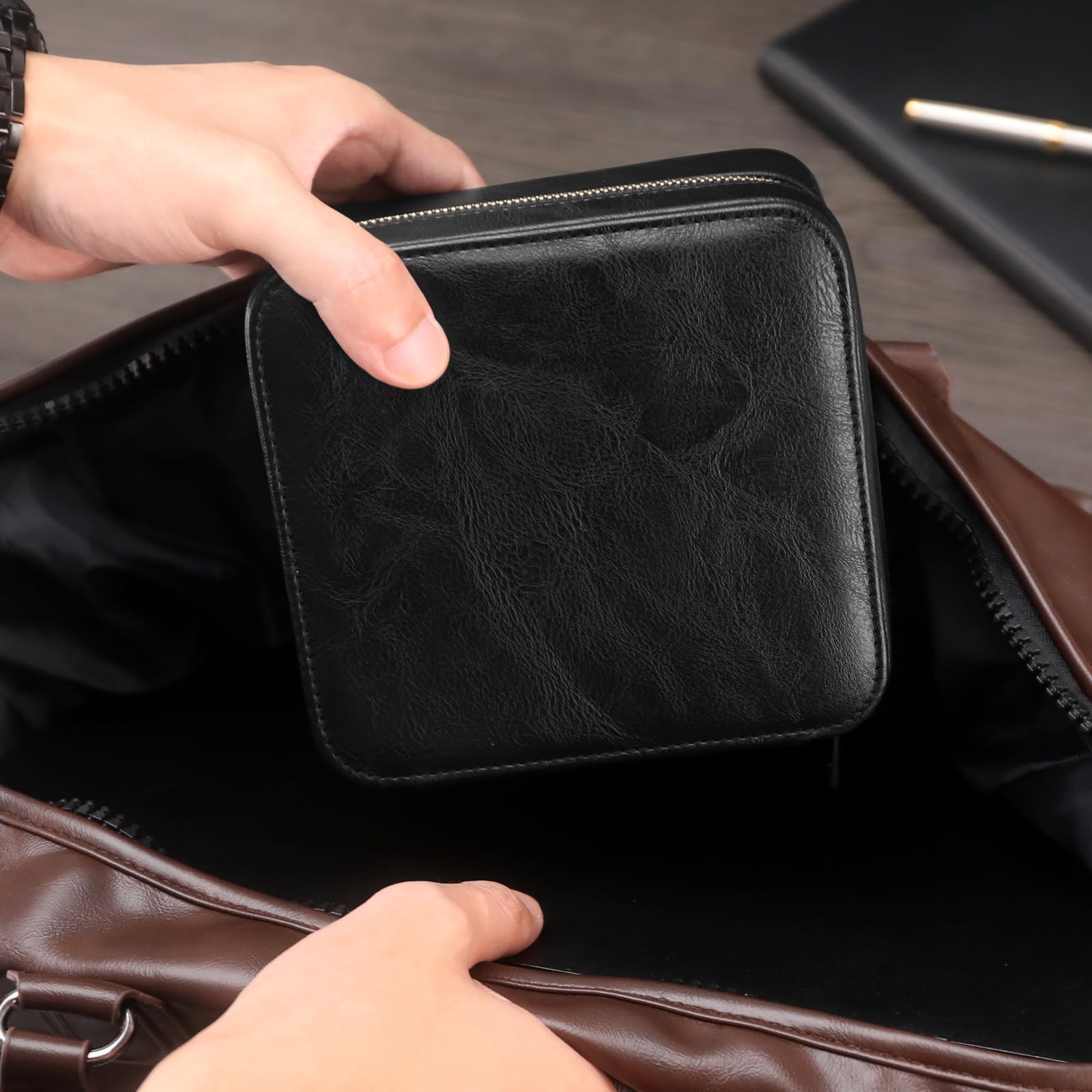 Étui de Voyage pour 2 Montres avec Compartiment pour Accessoires