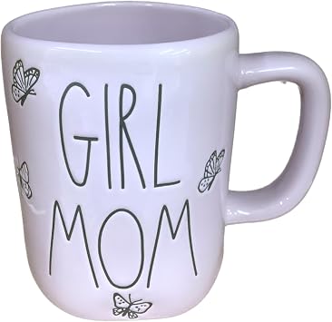 Rae Dunn Mothers Day Coffee Mug, Light Purple - GIRL MOM Butterflies Design