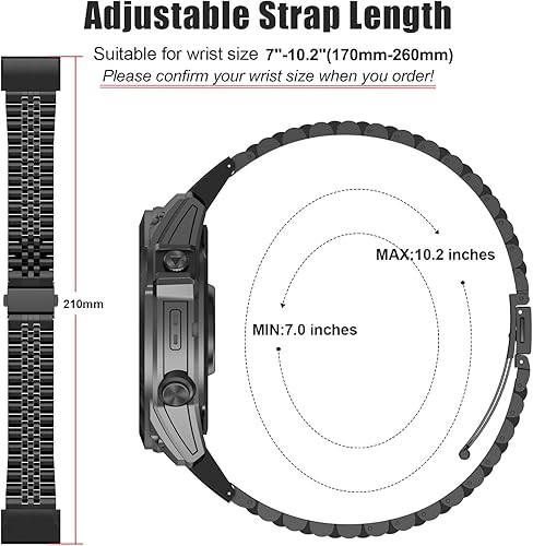Miniatura 4 de EZMVZKU Fenix 7X6X5X Plus - Correa de reloj de metal de 1.024 in de fácil ajuste compatible con Garmin Fenix 7X Pro 6X Pro 5X Plus 3HR Descent MK2i