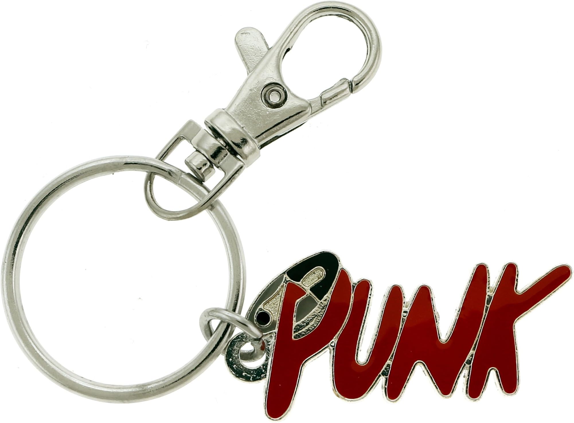 Silver-Tone Split Ring Key Chain With Trigger-Snap And The Word Punk In Pink KEKC4843