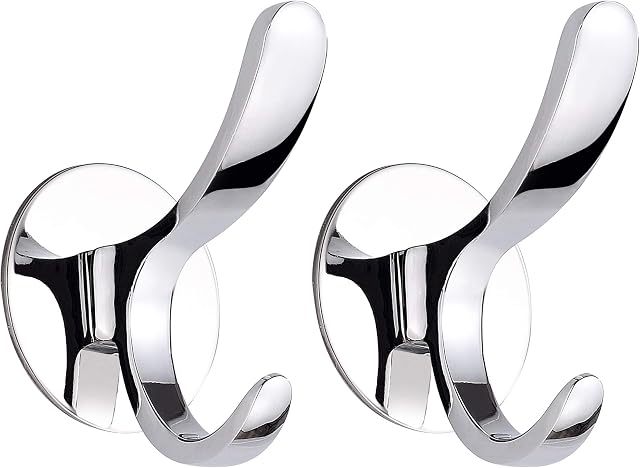 Hoomtaook Door Hooks for Bedrooms Coat Robe Hook Single Towel Hook Self No-Punch Accessories Wall Hooks Polished SUS304 Stainless Steel No Drills Hooks for Bathroom Kitchen Organizer Towel, 2 Pack