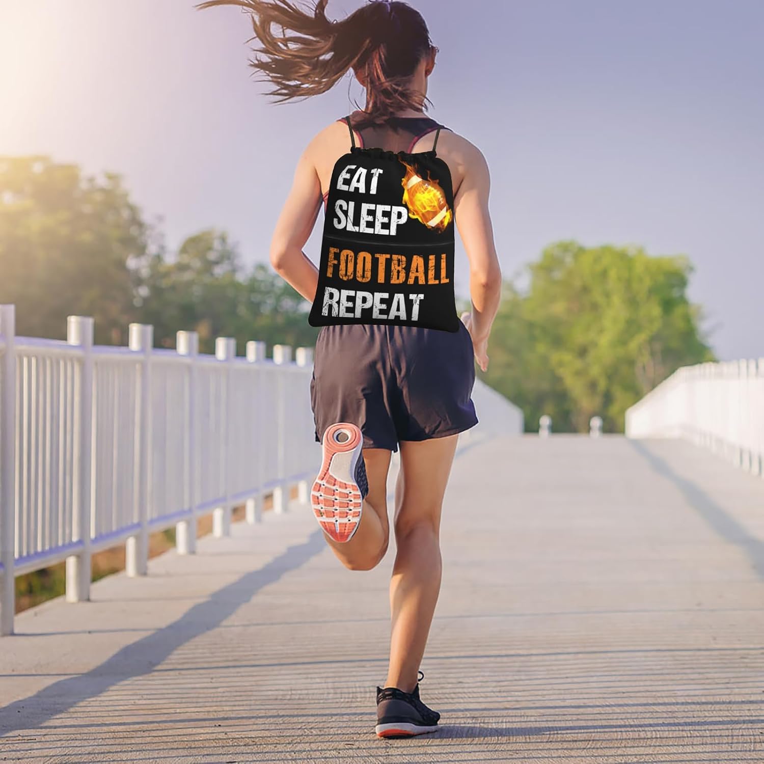 Football Drawstring Bags, Outdoor Sport Sackpack Cinch String Bag, Eat Sleep Football Repeat Drawstring Backpack, Waterproof Gym Drawstring Bags, Football Player Gift for Men & Women image 4