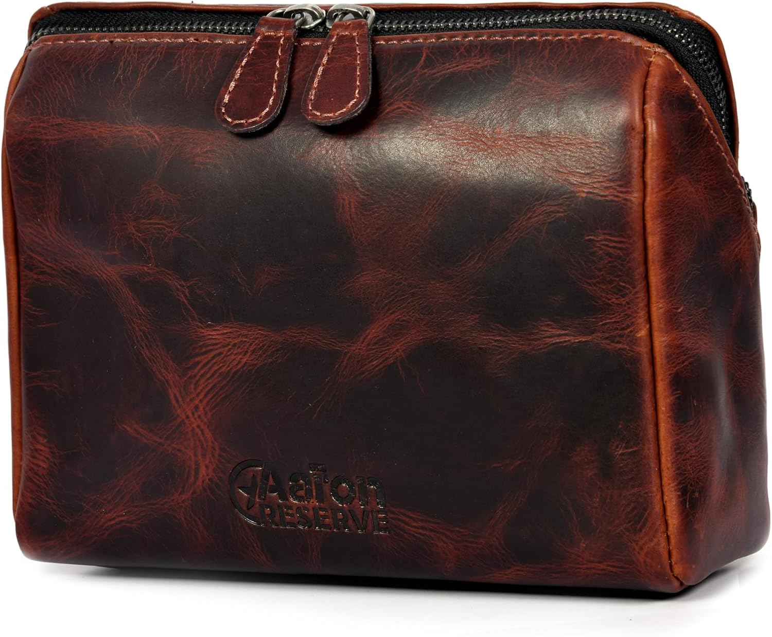 Premium Leather Toiletry Bag, Small Travel Dopp Kit, Dark Brown