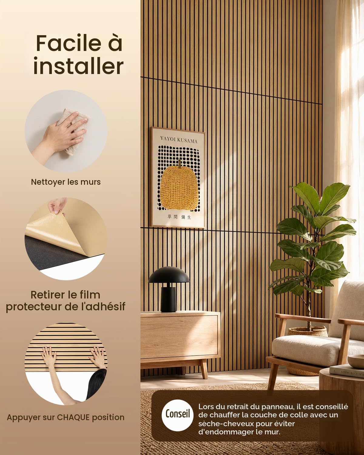 Soundsbay Panneaux Acoustiques Autocollant Chêne Lot de 2,88 m²-4 Pièces | Grands, pour Traitement Acoustique et Décoration Murale, 120×60×0,9cm