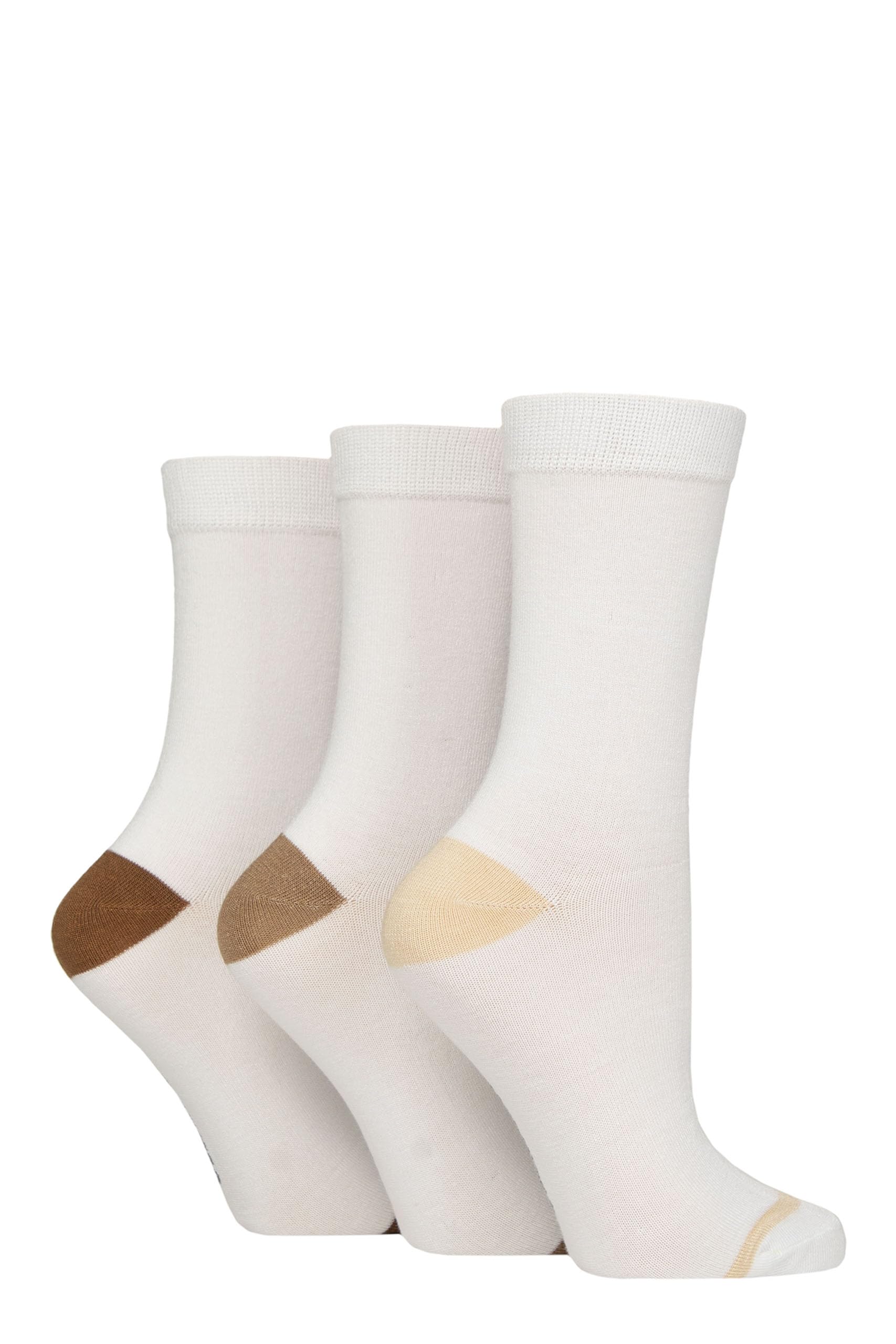 Glenmuir Women's White / Neutrals Contrast Heel And Toe Bamboo Socks Pack Of 3 (Uk, Numeric, 4, 8, Regular, Regular, White/Neutrals)
