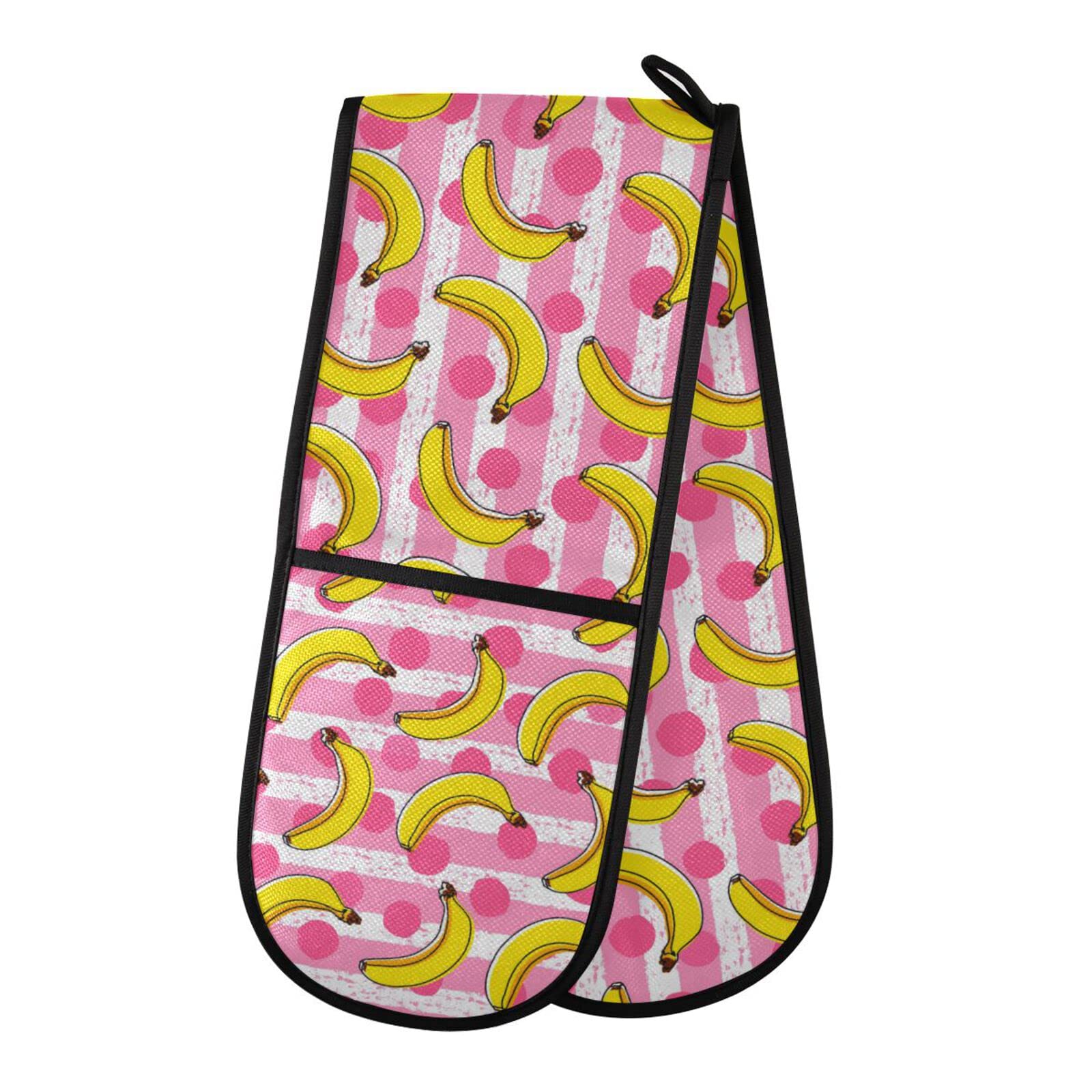Double Oven Glove Yellow Banana Heat Resistant Double Ovens Mitt Modern Cooking Gloves Potholders