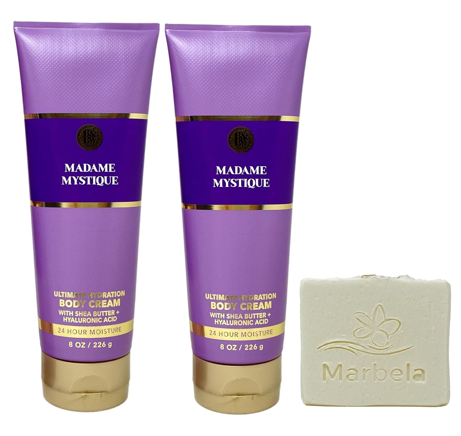 Bath & Body Works Madame Mystique 2 Pack Ultimate Hydration Body Cream Bundle with a Natural Oats Bar Soap - Full Size