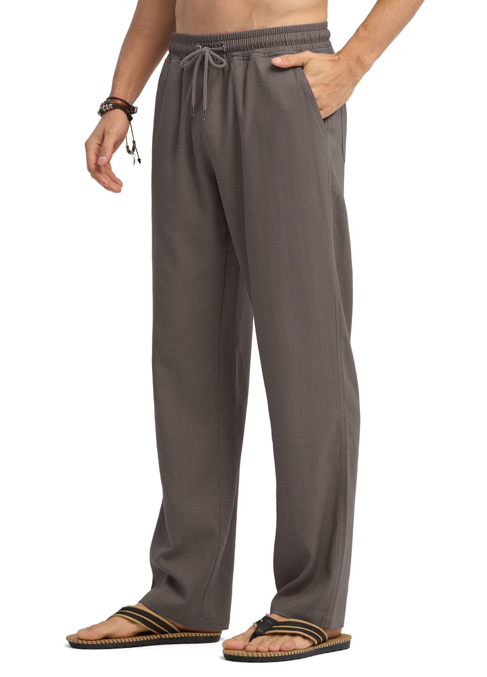 WILLIT Pantalones de lino para hombre, ligeros y transpirables, pantalones de yoga de algodón, con bolsillos, cómodos pantalones de ocio para el día a día, viajes, playa, 71 cm y 76 cm