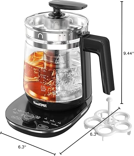 Miniatura 8 de ICOOKPOT Tetera eléctrica de vidrio caliente con infusor de té y control de temperatura, cafetera de acero inoxidable de 1.5 L y ebullición rápida