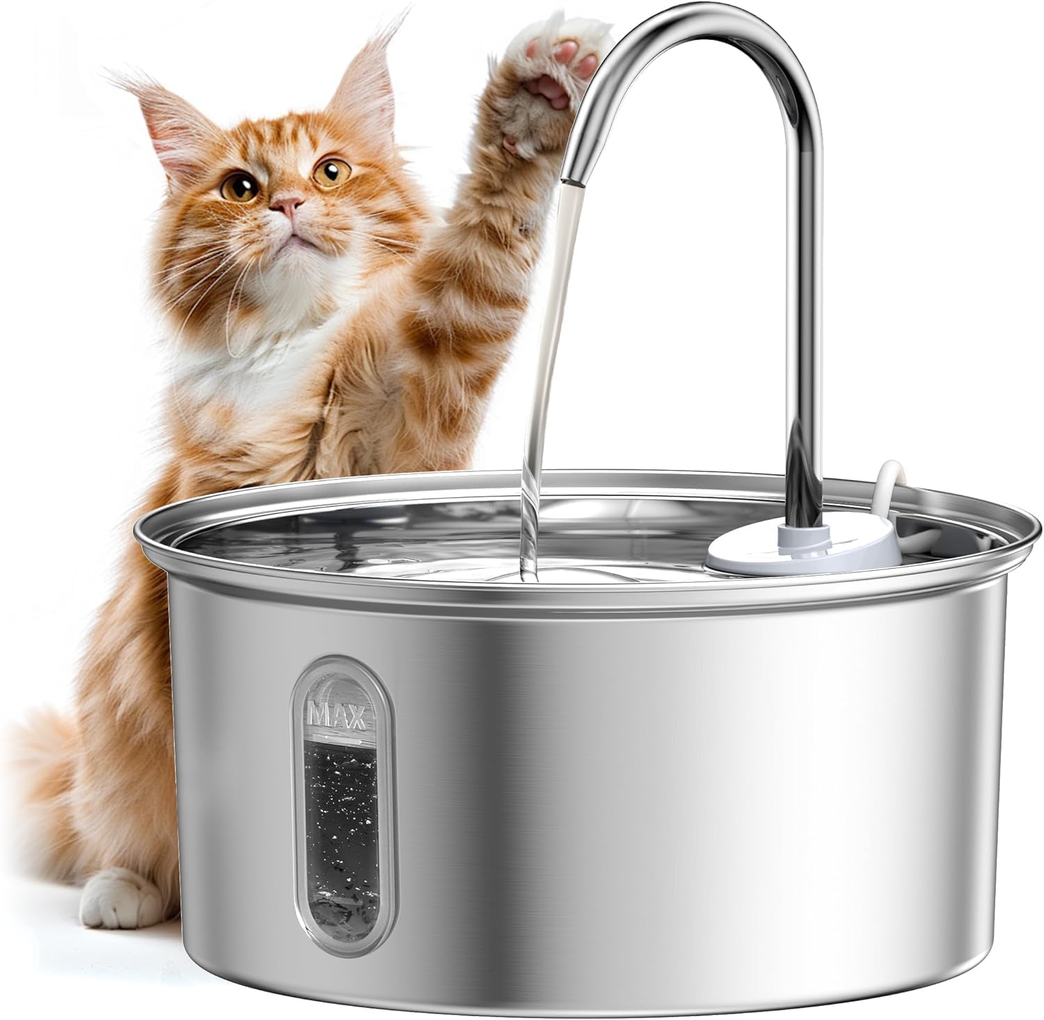Petlipo Cat Water Fountain Stainless Steel: 108oz/3.2L Cat Fountain for Drinking, Pet Fountain Water Bowl Dog Drinking Dispenser Cat Feeding & Watering Supplies, Super Quiet Kitty Spout for Cats