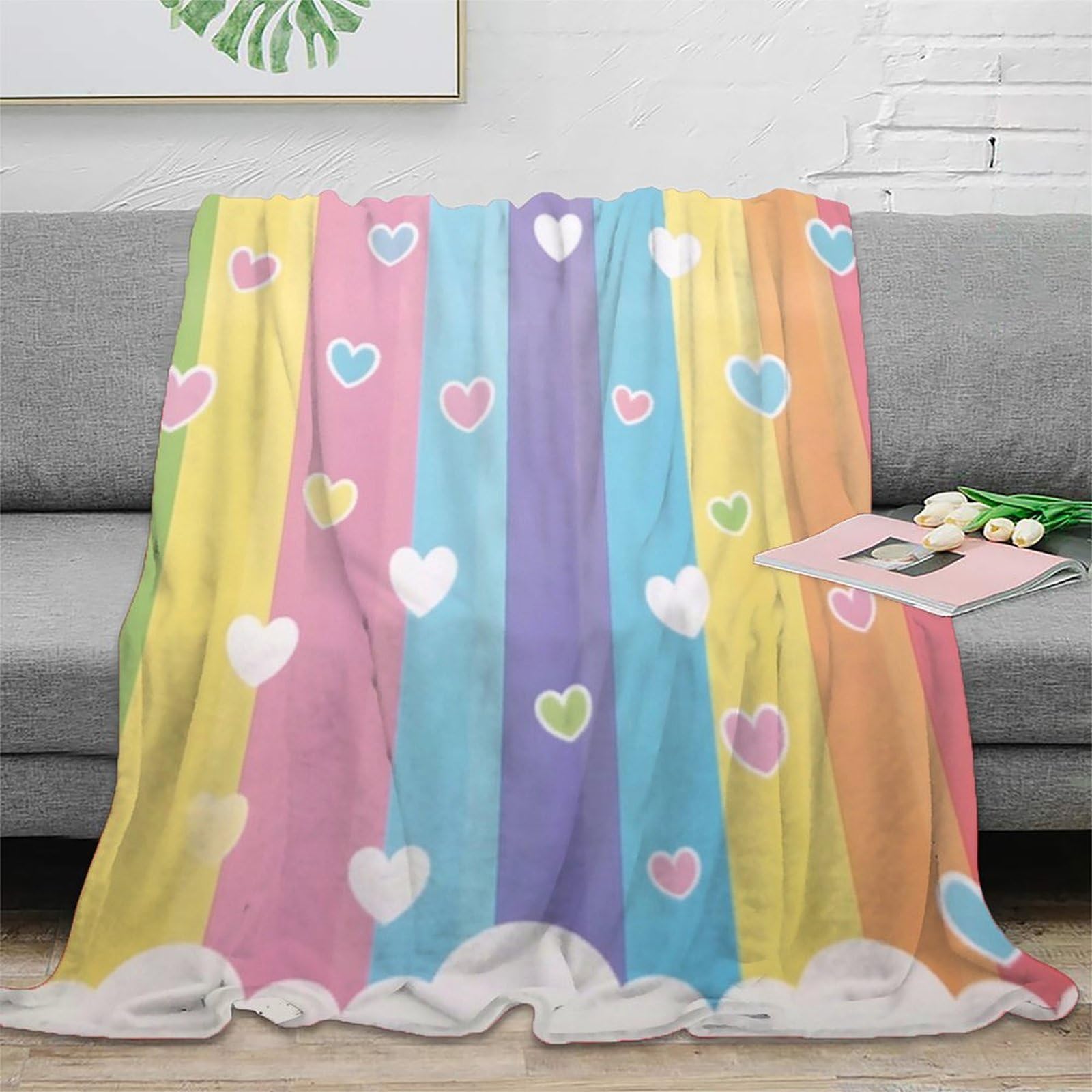 Couverture microfibre arc-en-ciel 150x200cm plaid doux pour lit