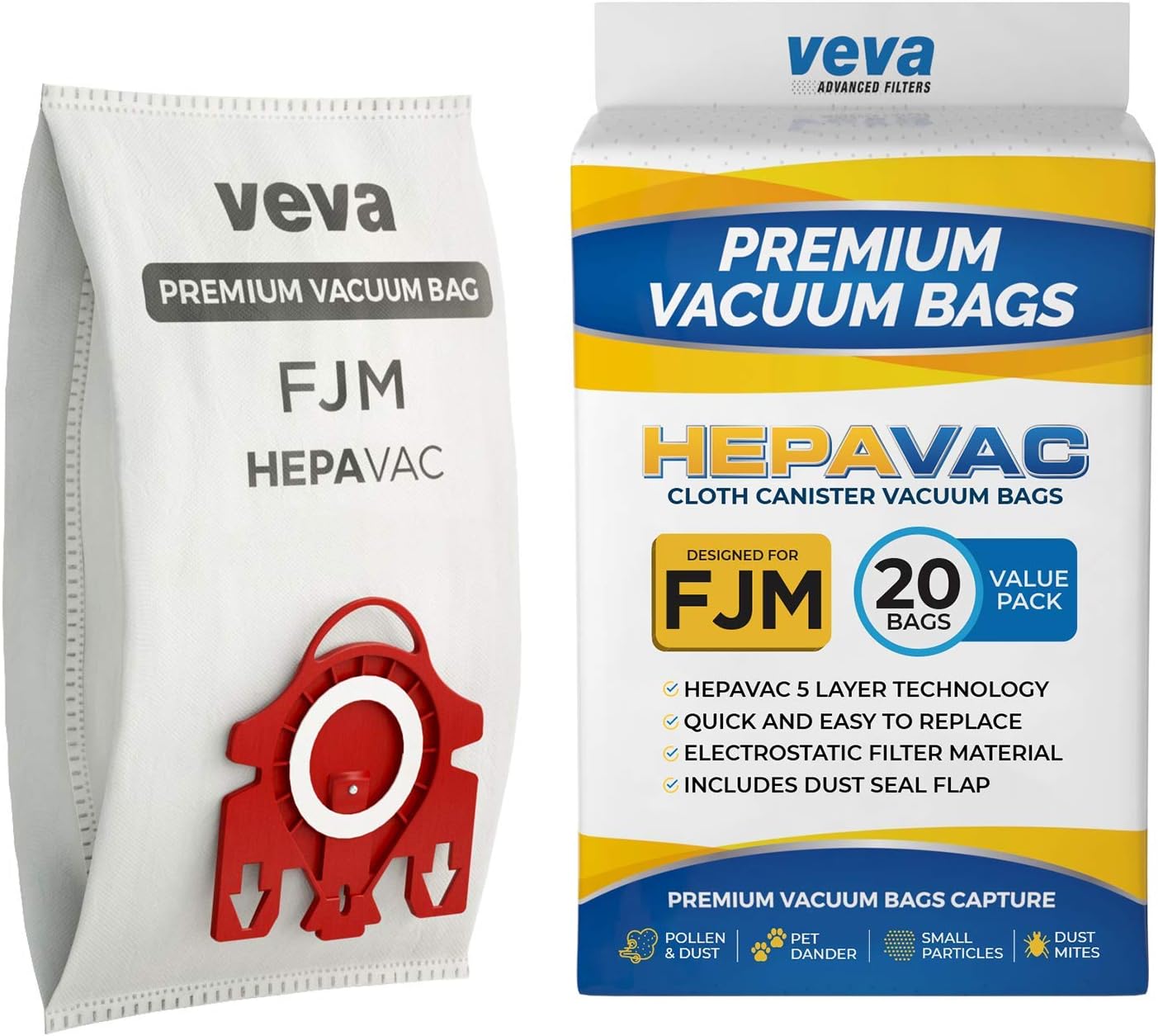 VEVA 20 Premium HEPA Vacuum Bags Style FJM Compatible with Miele Vacuums Compact C1
