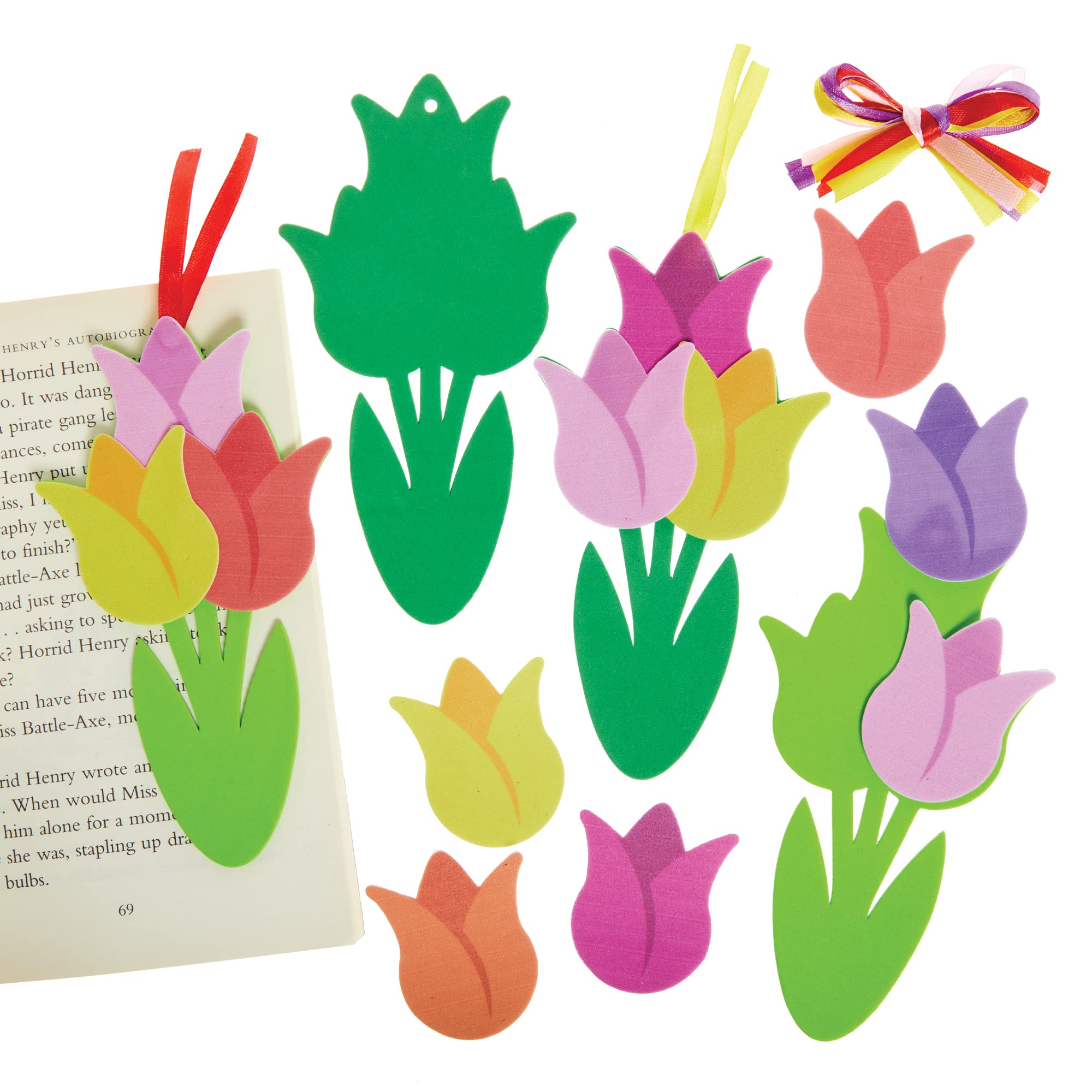 Baker Ross FX460 Tulip Mix and Match Bookmark Kits - Pack of 8, Foam Sticker Craft Kits for Kids
