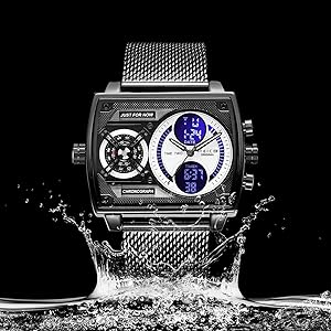 Amazon.com: FEICE Mens Square Qaurtz Watches-Big Face Two Time