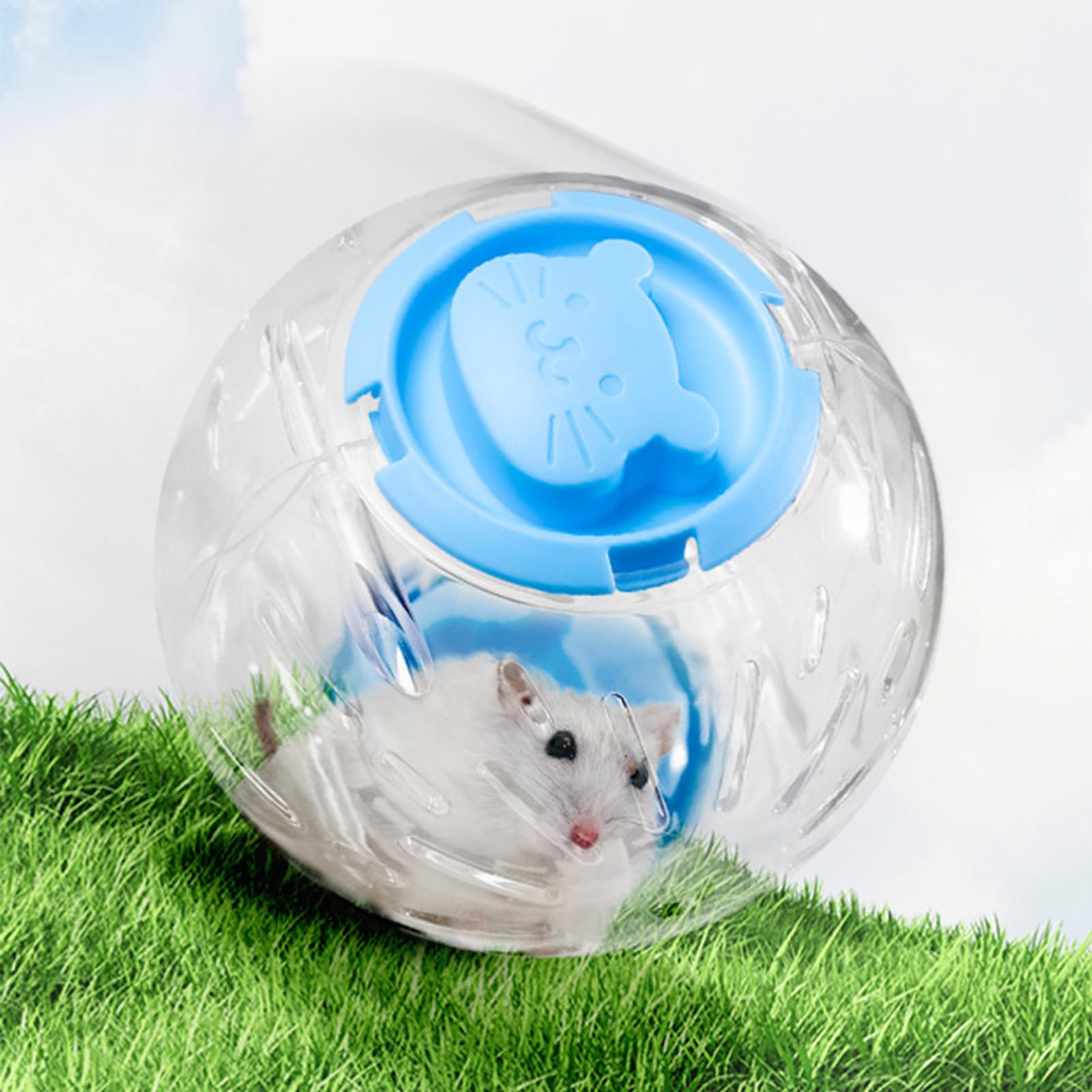 Palla Per Esercizi Criceti 18cm - Sfera Trasparente, Ventilata, Giocattolo Interattivo, Colore Blu