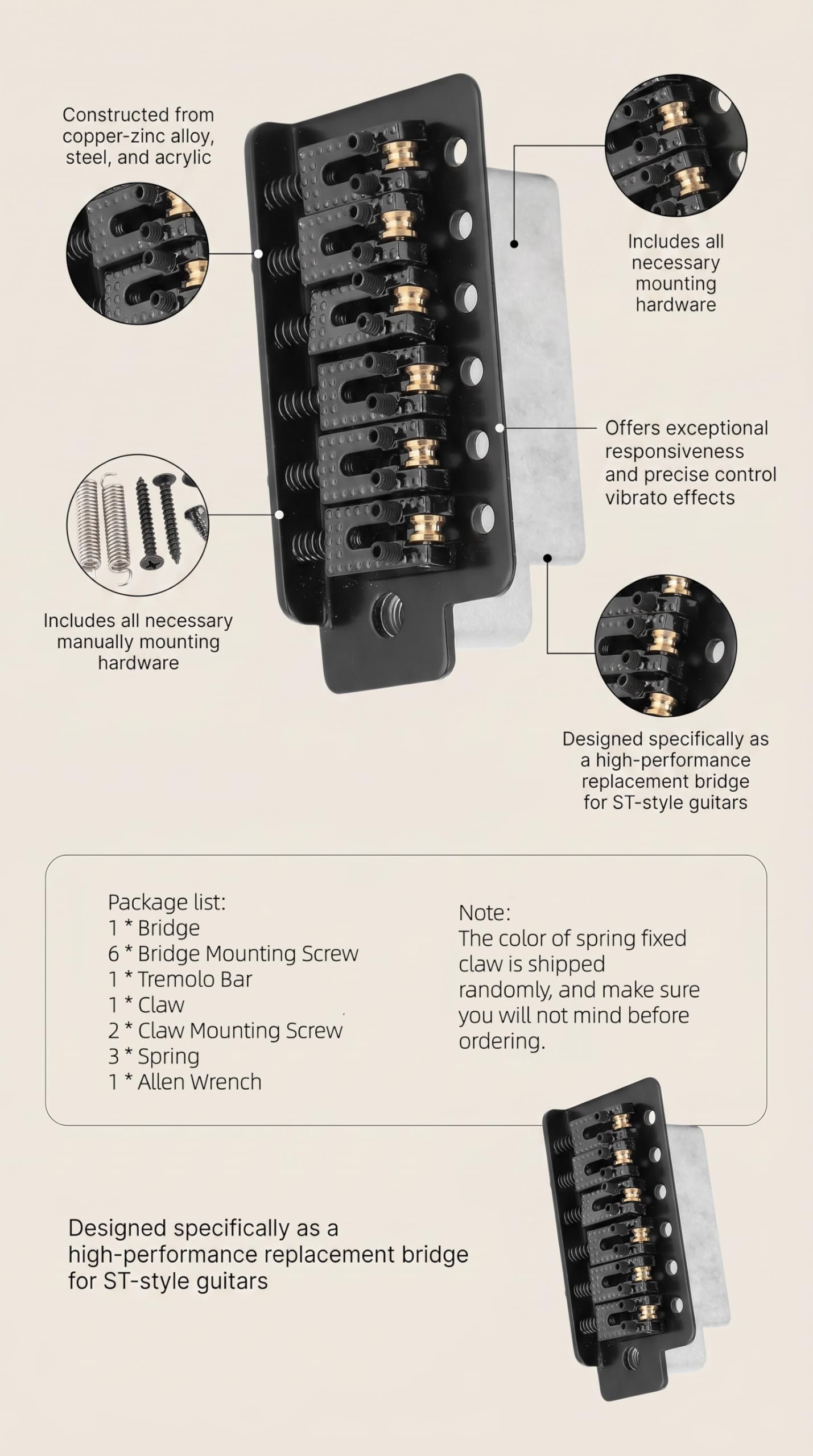 Guitar Tremolo Bridge,Tremolo System with Roller Single Locking