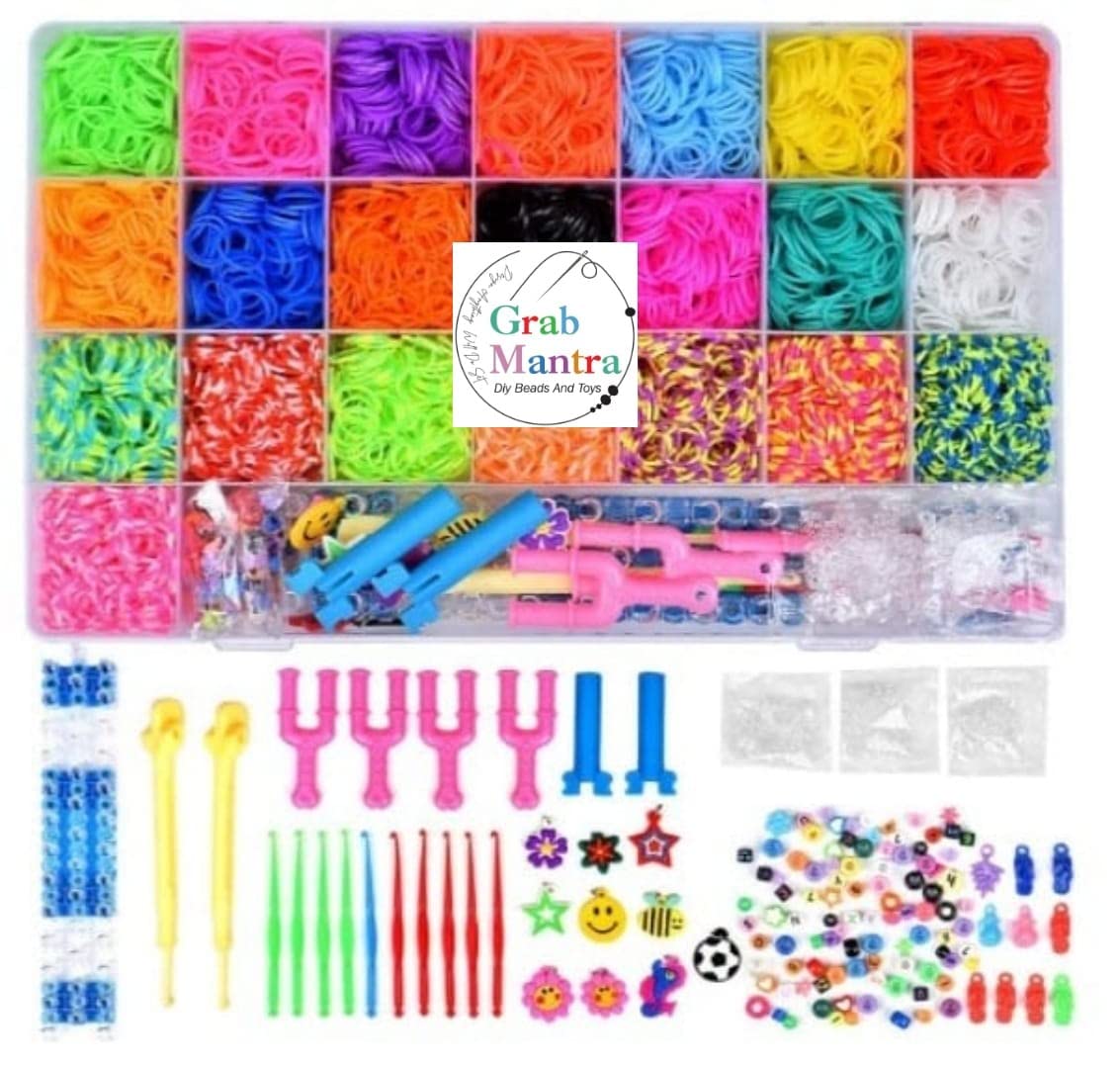GrabMantra 6800 Loom Bands Kit with Loom Board, Kids Art Crafts Bracelet Making Set with Hooks &Charms (F)