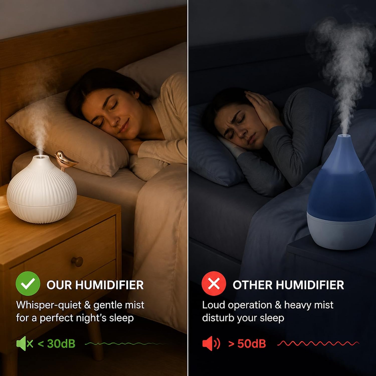 Portable Small Onion Humidifier, 300ml Desktop Mini Plug-in Humidifier with 3-Color Warm Night Light, for Bedroom Home Office Travel