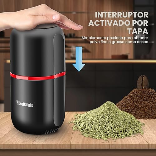 Miniatura 3 de COOL KNIGHT Molinillo de hierbas [gran capacidad/rápido/eléctrico] - Molinillo de café de hierbas para especias con colector de polen/- 7.5" (negro)