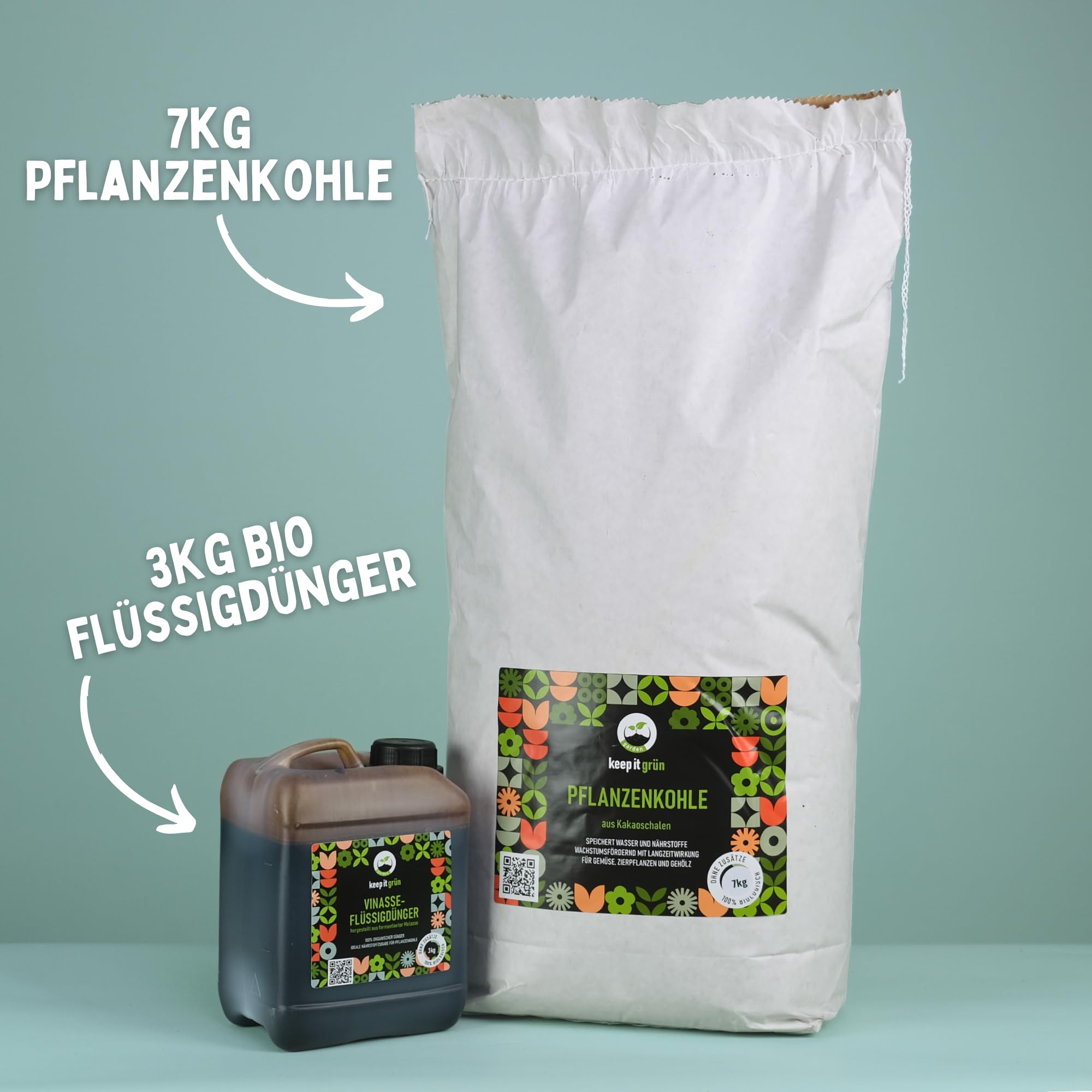 Pflanzenkohle Starterset groß | einfach zusammenmischen, dauerhafte Bodenverbesserung, speichert Wasser & Nährstoffe, Humusförderung, reicht für 28m²