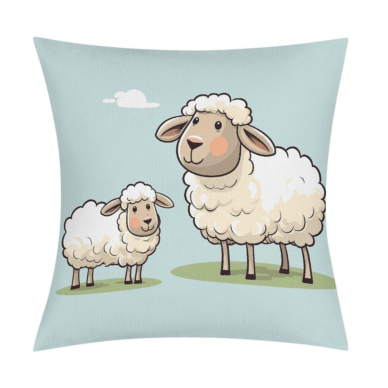 Adfgyerh Style Sheep And Lamb Cartoon Pillow Covers Soft And Comfortable Invisible Zipper ，Home Decor 18X18 Inch Edging Technology，Throw Pillow Covers For Couch Sofa Bedroom Living Room.