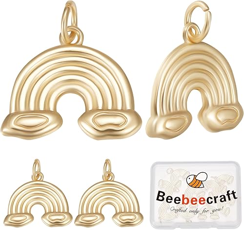 Beebeecraft 1 caja de 10 dijes de arco iris chapados en oro de 18 quilates con arco iris y nube con anillo de salto para hacer joyas, collares,
