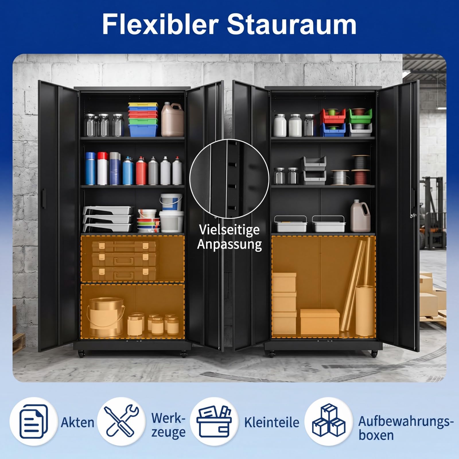 COSTWAY 5 Ebenen Aktenschrank abschließbar mit Doppeltür & Rollen (Schwarz)