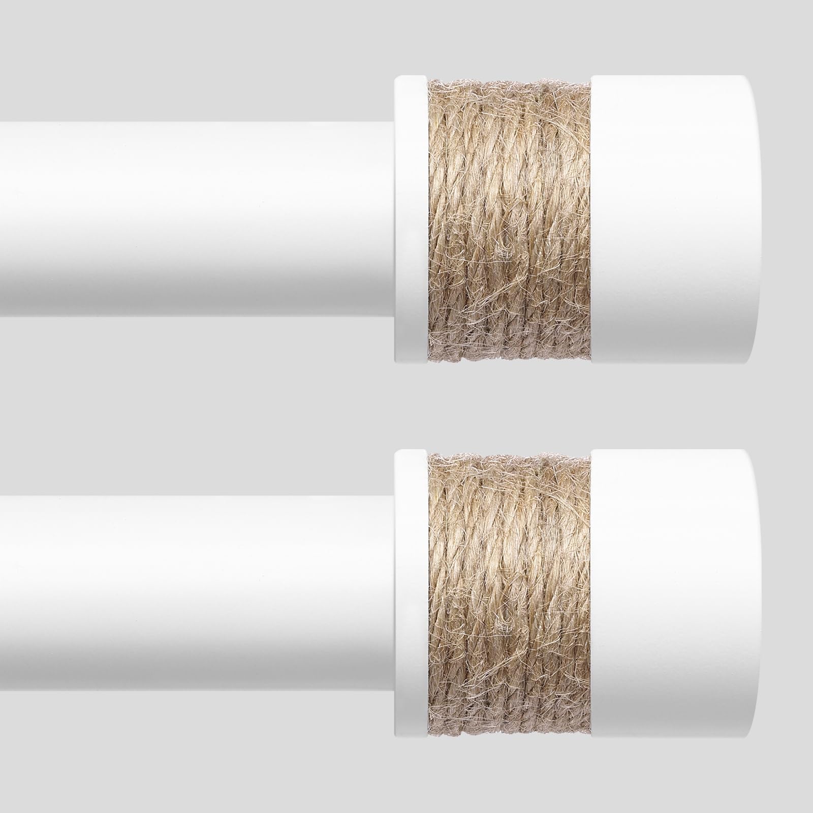 Photo 1 of 2 Pack White Curtain Rods for Windows 48 to 84 Inch, 1" Boho Decorative Drapery Rod with Twine Wrapped End Cap Finials, Adjustable Vintage Rustic Farmhouse Window Treatment Rods, Easy Install