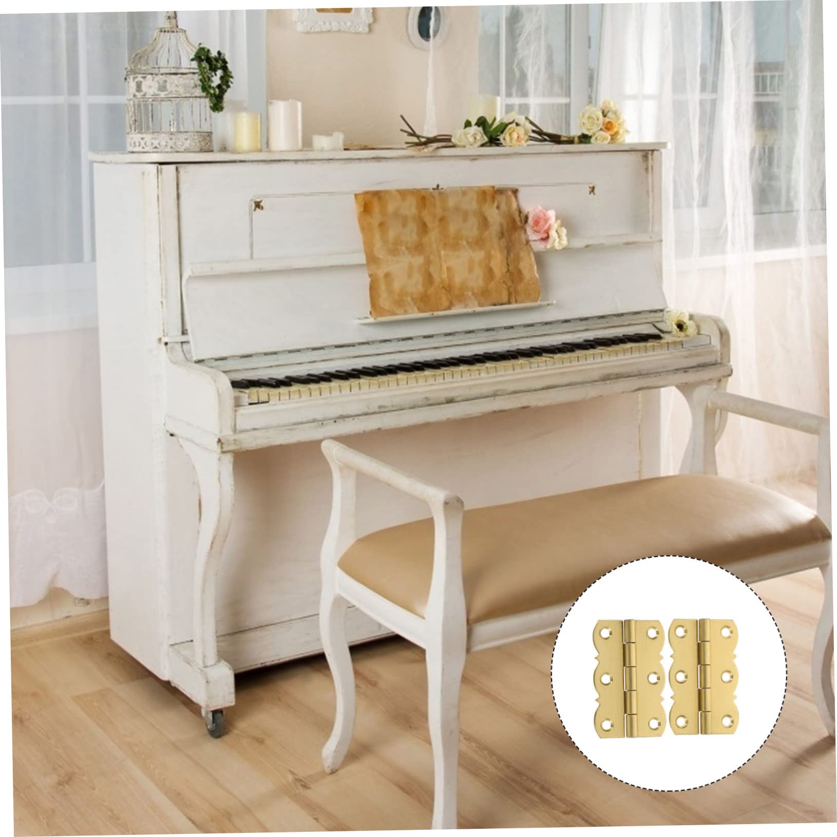 Uonlytech 10piezas Bisagras De Latón Para Piano Accesorios Musicales Resistencia La Corrosión y Desgaste Para Atriles De Piano y Estanterías Dorado
