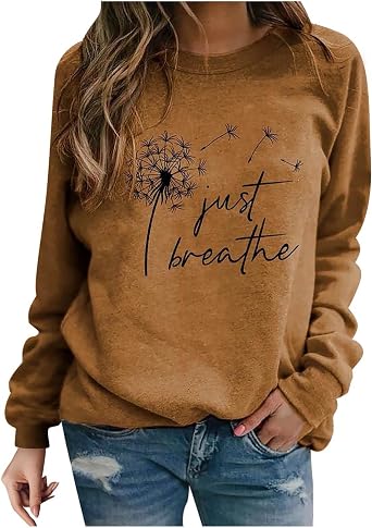 Long Sleeve Shirts for Women Loose Fit Graphic Floral Print Causal Top Causal Dressy Crewneck Sweatshirts Pullover