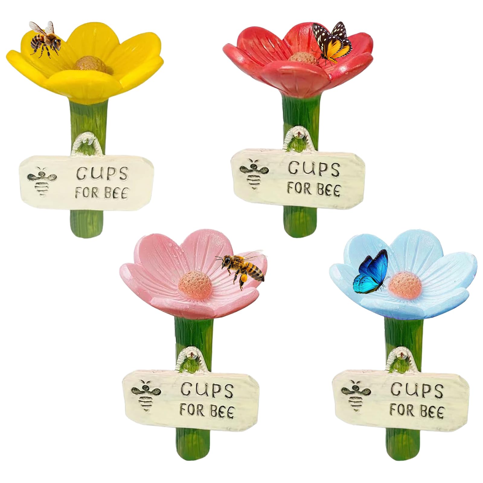 4 Pack Bee Watering Station, Flower-Shaped Resin Bee Cups for Thirsty Bees
